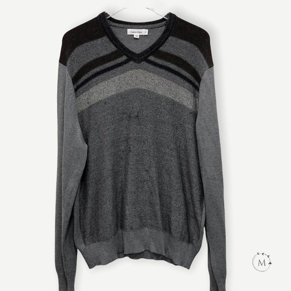 Calvin Klein Men Size XL Pullover Sweater V-Neck Silk Mohair Blend